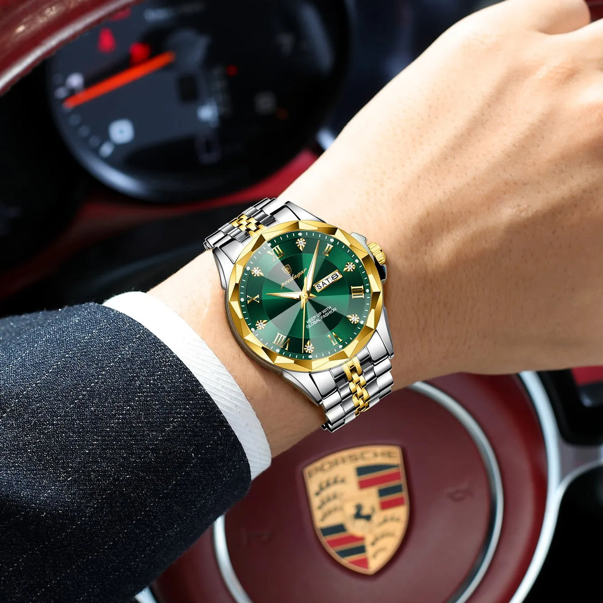 Poedagar 698 Luxury Men Quartz Watch Waterproof Luminous Business Montre Homme Stainless Steel Strap Calendar Watch for Men