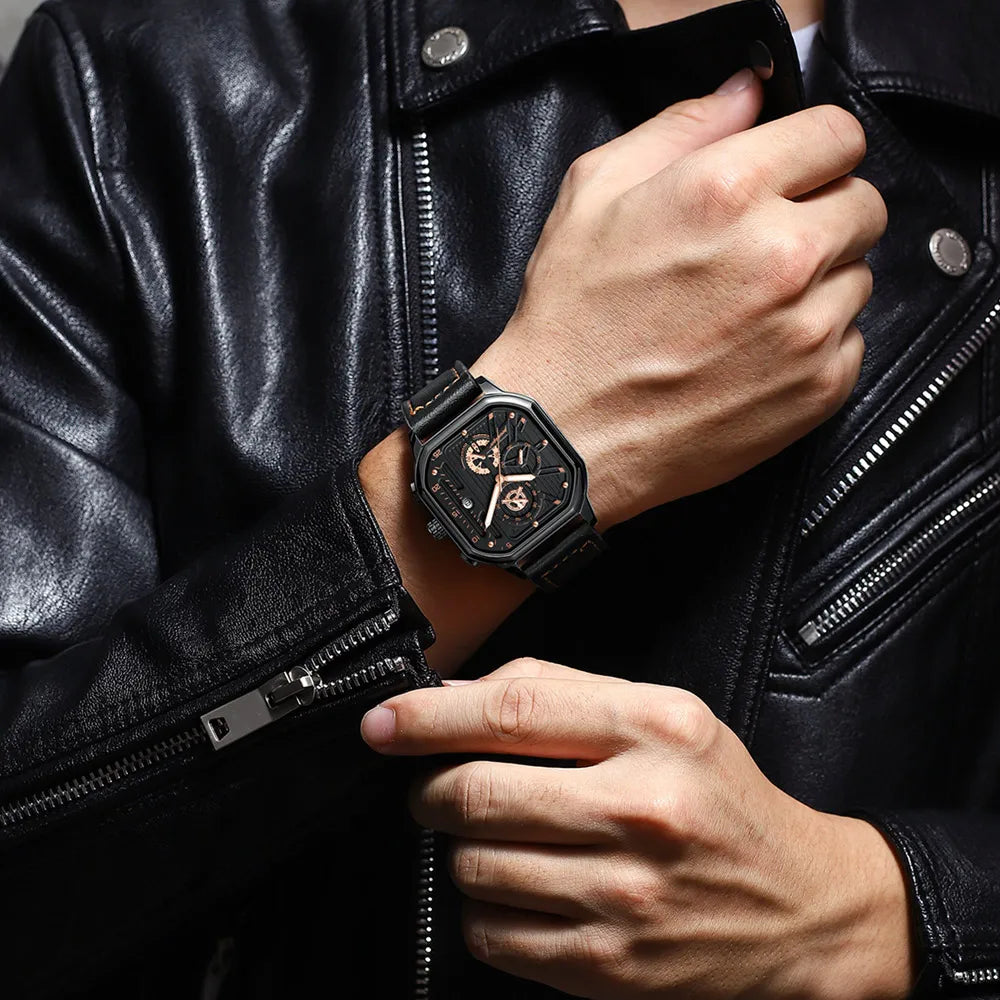 Poedagar 628 Fashion Sport Men Watch Waterproof Luminous Quartz Watches Leather Calendar Watch for Men