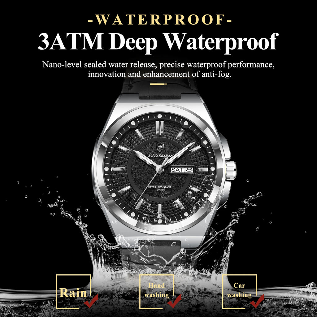 Poedagar 896 Mens Luxury Watch Gift Business Leather Montre Daily Wear Quartz Wristwatch Waterproof Luminous Date Reloj Hombre