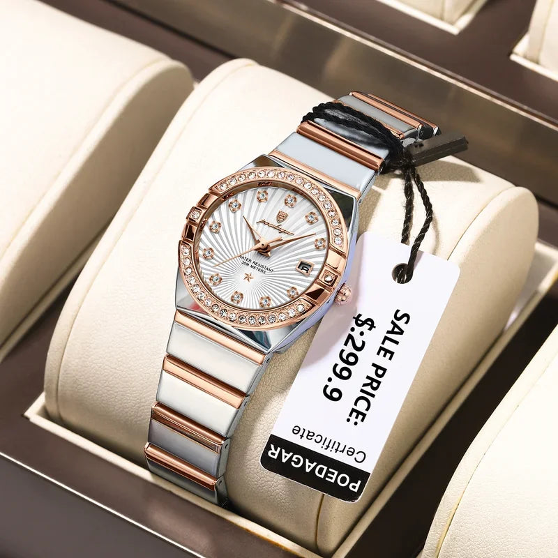 Poedagar Hot Luxury Women Rose Gold Watch Fashion Luminous Waterproof Quartz Watches Diamond Wristwatch Elegant Female Watches