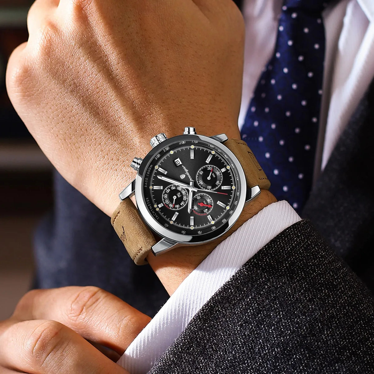 Poedagar 932 Watch for Men Luxury Leather Strap Luminous Waterproof Quartz Watches Business Chronograph Men's Watch Montre Homme