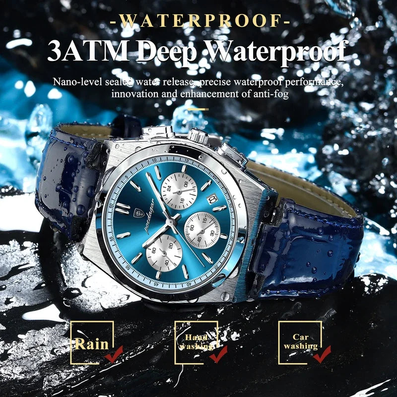 Poedagar 970 Luxury Men's Watches Leather Strap Waterproof Luminous Quartz Watch Montre Homme Casual Chronograph Watch for Men