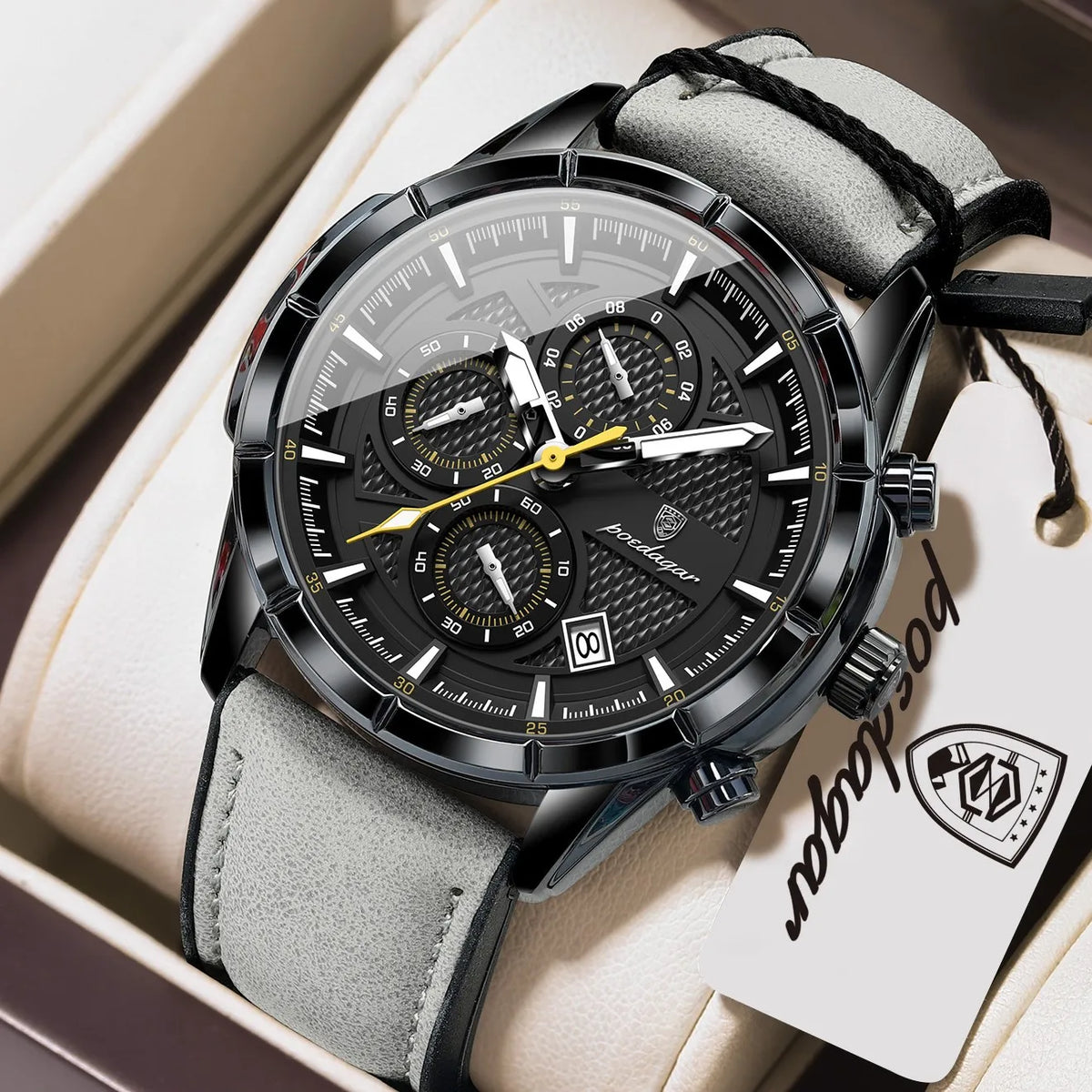 Poedagar 692 Luxury Mens Quartz Watch Sports Luminous Chronograph Montre Homme Genuine Leather Strap Waterproof Watch for Men