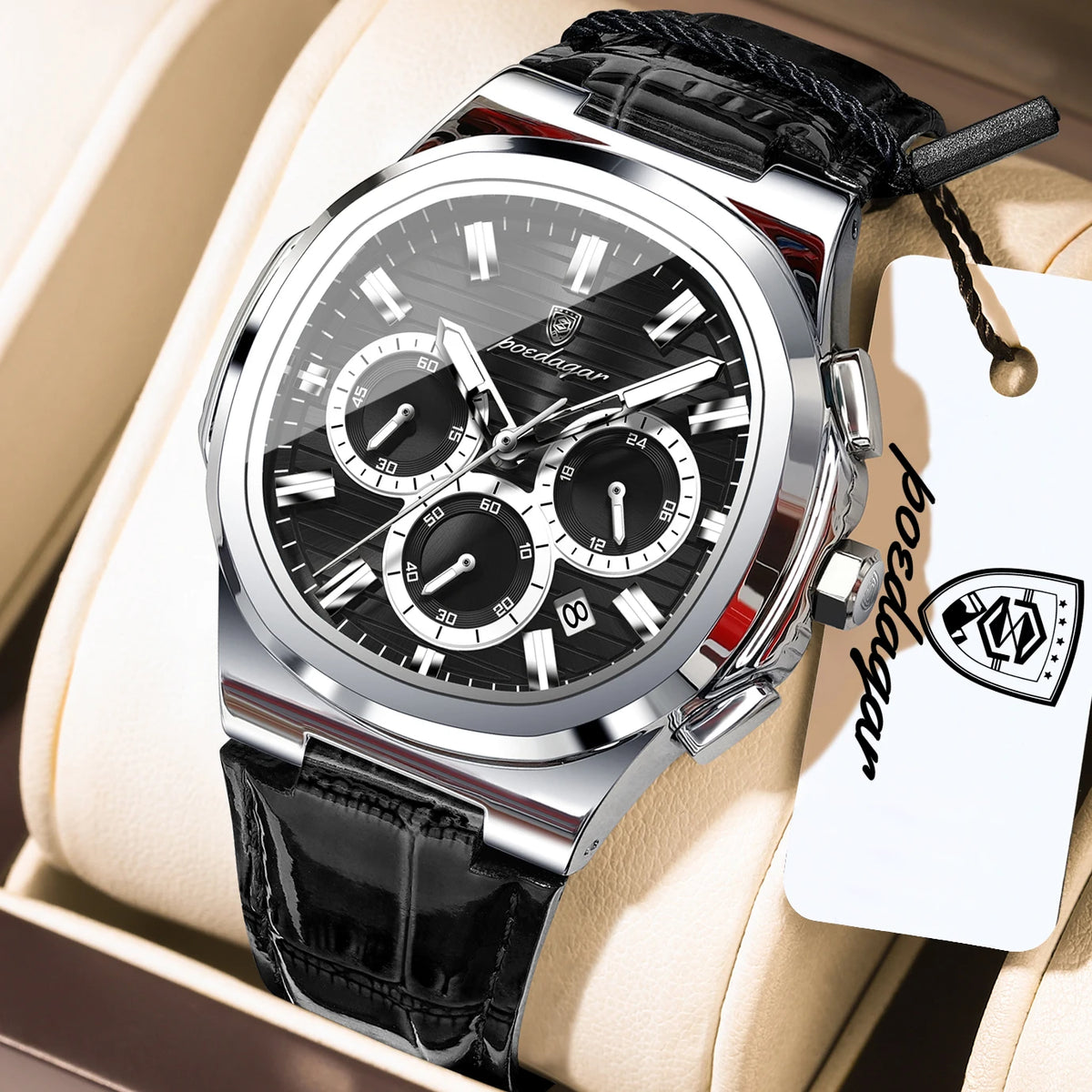 Poedagar 834 Luxury Mens Quartz Watch Waterproof Luminous Leather Strap Chronograph Relogio Masculino Wholesale Factory Direct