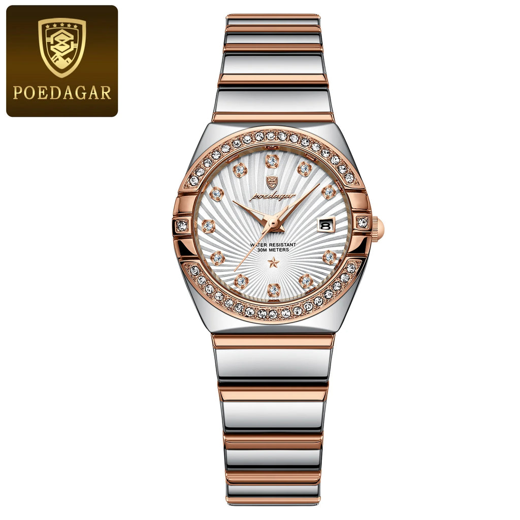 Poedagar Hot Luxury Women Rose Gold Watch Fashion Luminous Waterproof Quartz Watches Diamond Wristwatch Elegant Female Watches