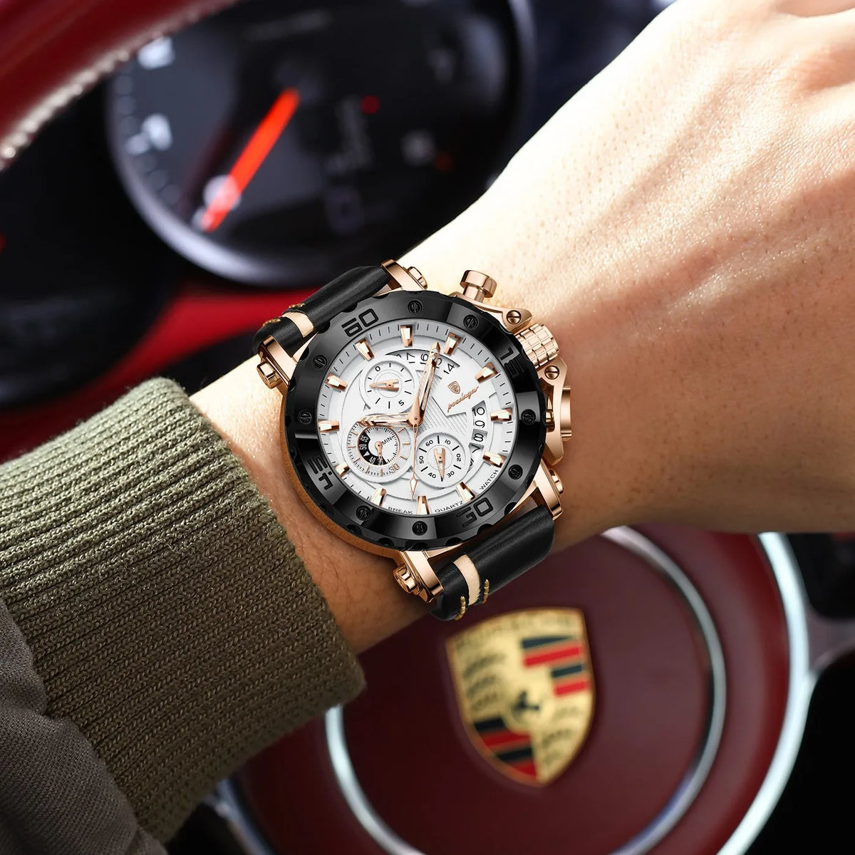 Poedagar 892 Luxury Men's Quartz Watches Trendy Leather Strap Chronograph Reloj Luminous Waterproof Montre Homme Watch for Men
