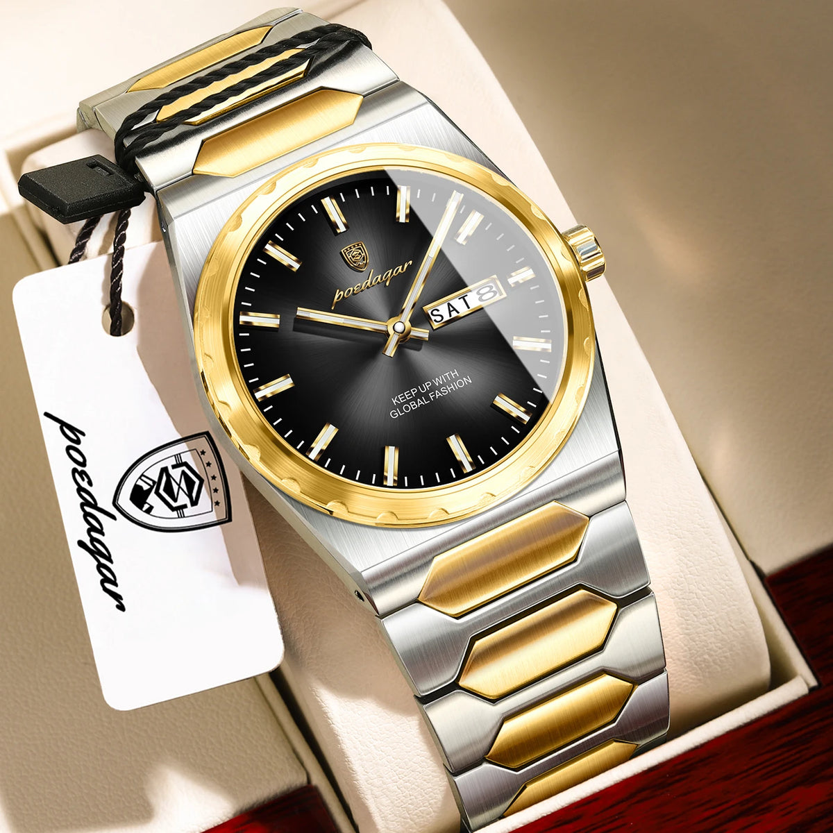 Poedagar 847 Men's Watch Luxury Two Tone Stainless Steel Quartz Watches Date Waterproof Luminous Wristwatch for Men Relojes