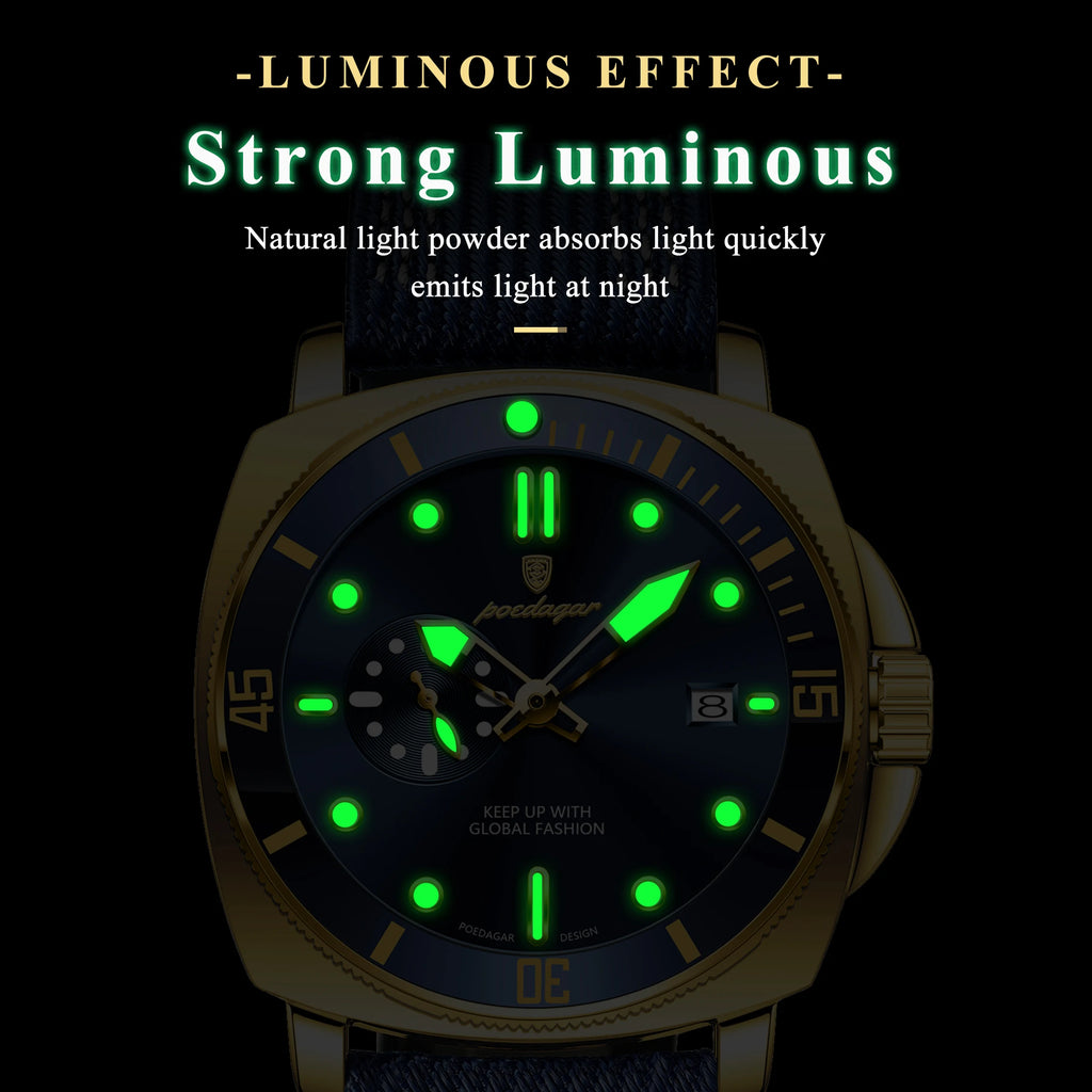 Poedagar 873 Luxury Mens Quartz Watch All Gold Nylon Strap Waterproof Luminous Wristwatch for Men Factory Wholesale Montre Homme