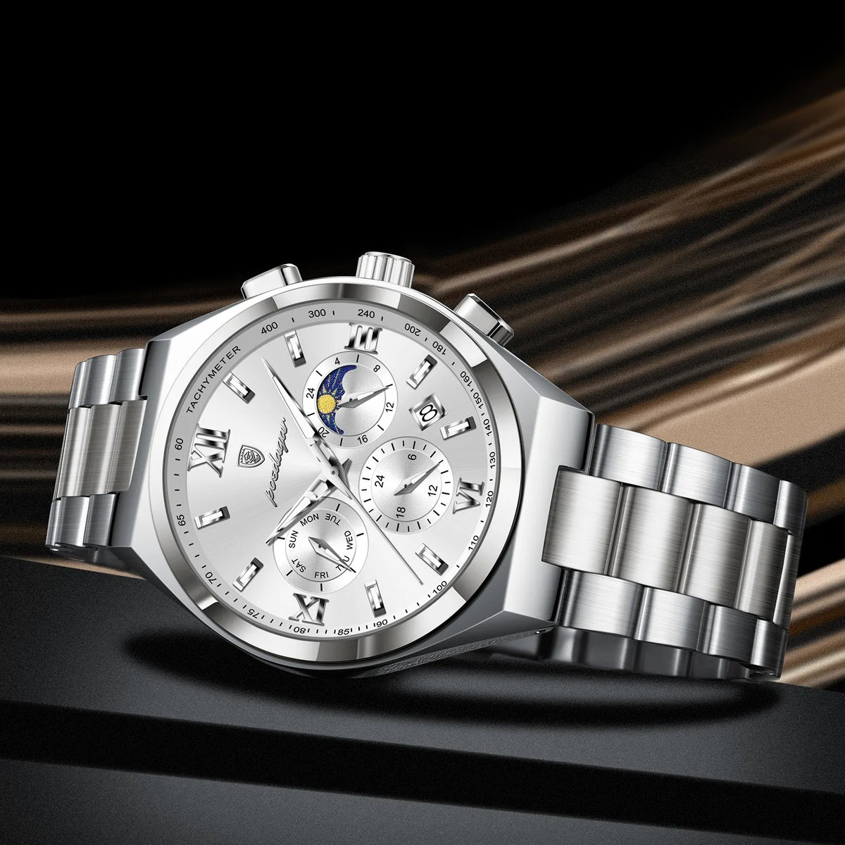 Poedagar 688 Men's Watch Luxury Chronograph Quartz Watches Relojes Hombre Waterproof Luminous Stainless Steel Wristwatch for Men