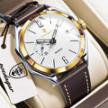 Poedagar 689 Luxury Casual Mens Quartz Watch Geometric Dial Waterproof Leather Strap Fashion Wristwatch Wholesale Factory Direct
