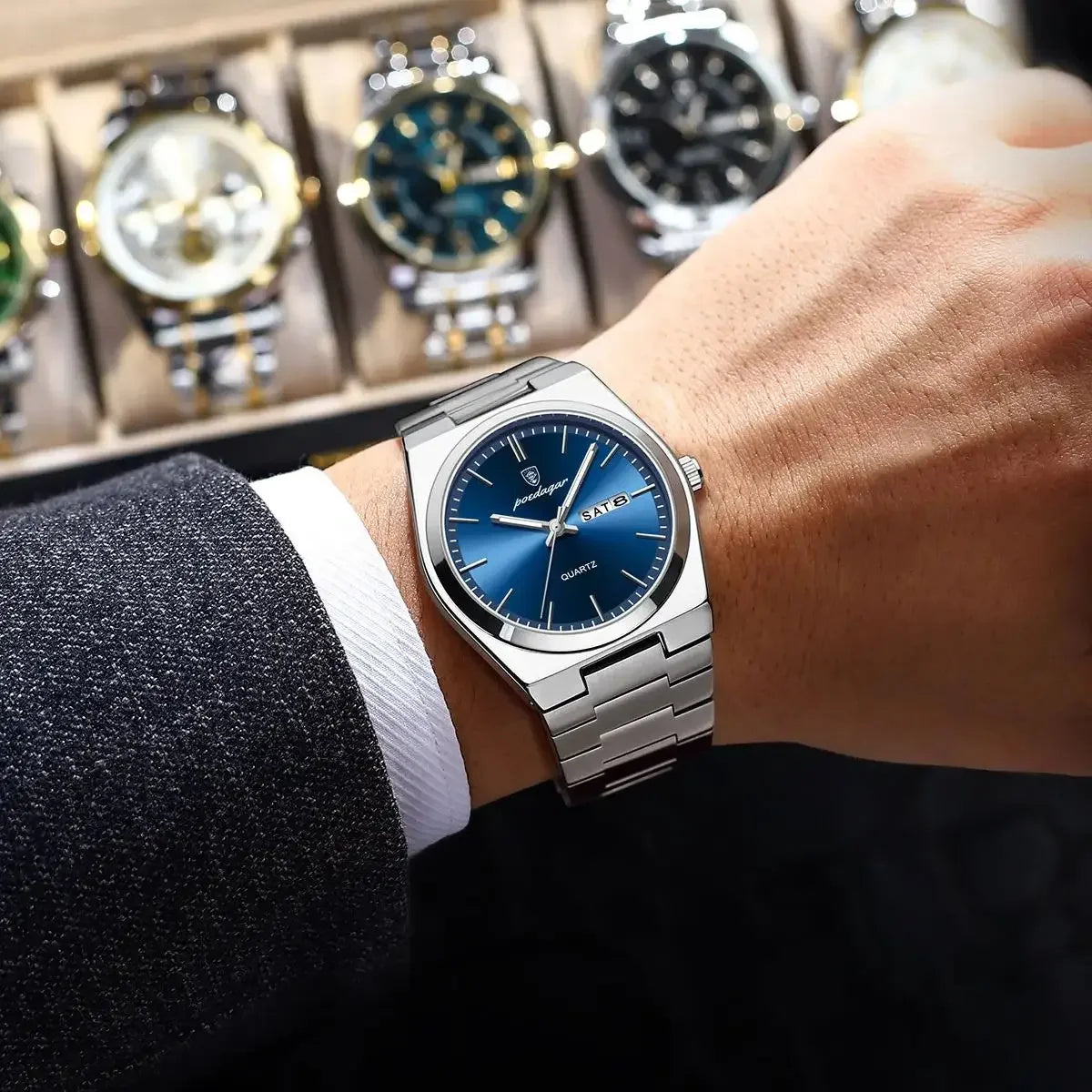 Poedagar Business Casual Men Watch Waterproof Luminous Date Quartz Watches Wrist Luxury Stainless Steel Watch for Men
