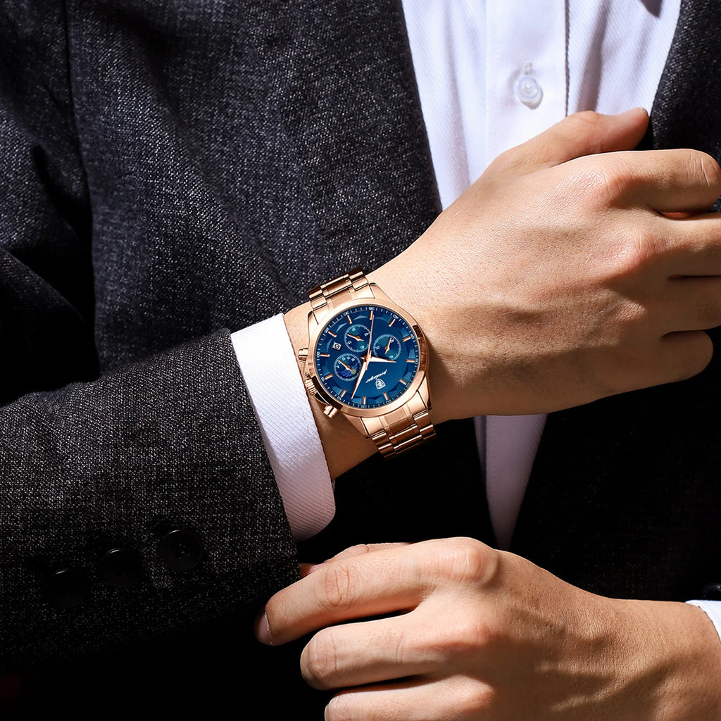 Poedagar Casual Sport Chronograph Watch for Men Luxury Stainless Stain Ultra-thin Men Watch WristWaterproof Quartz Watch