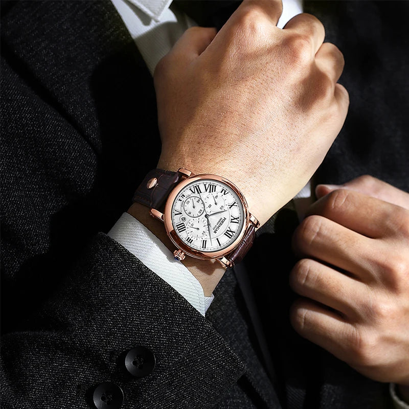 Poedagar Fashion Chronograph Men WatchCasual Leather Quartz Watches Waterproof Watches Men Wrist Calendar Watch for Men