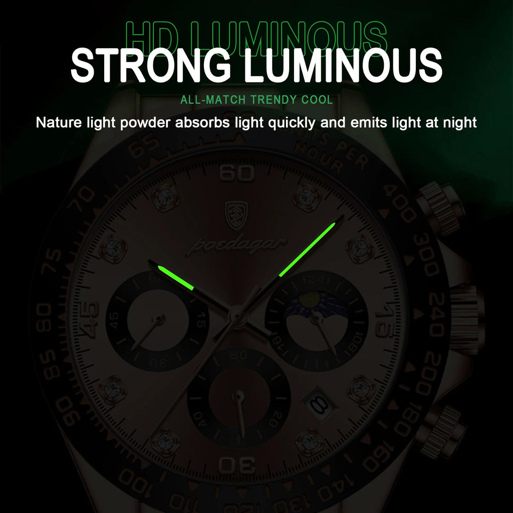 Poedagar Luxury Men Watch Chronograph Waterproof Luminous Date Quartz Watches Stainless Steel Ultra Watch for Men