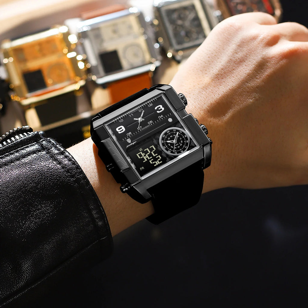 Poedagar 997 Luxury Men's Watch Square Case Leather Waterproof Luminous Quartz Montre Multifunctional Chronograph Watch for Men