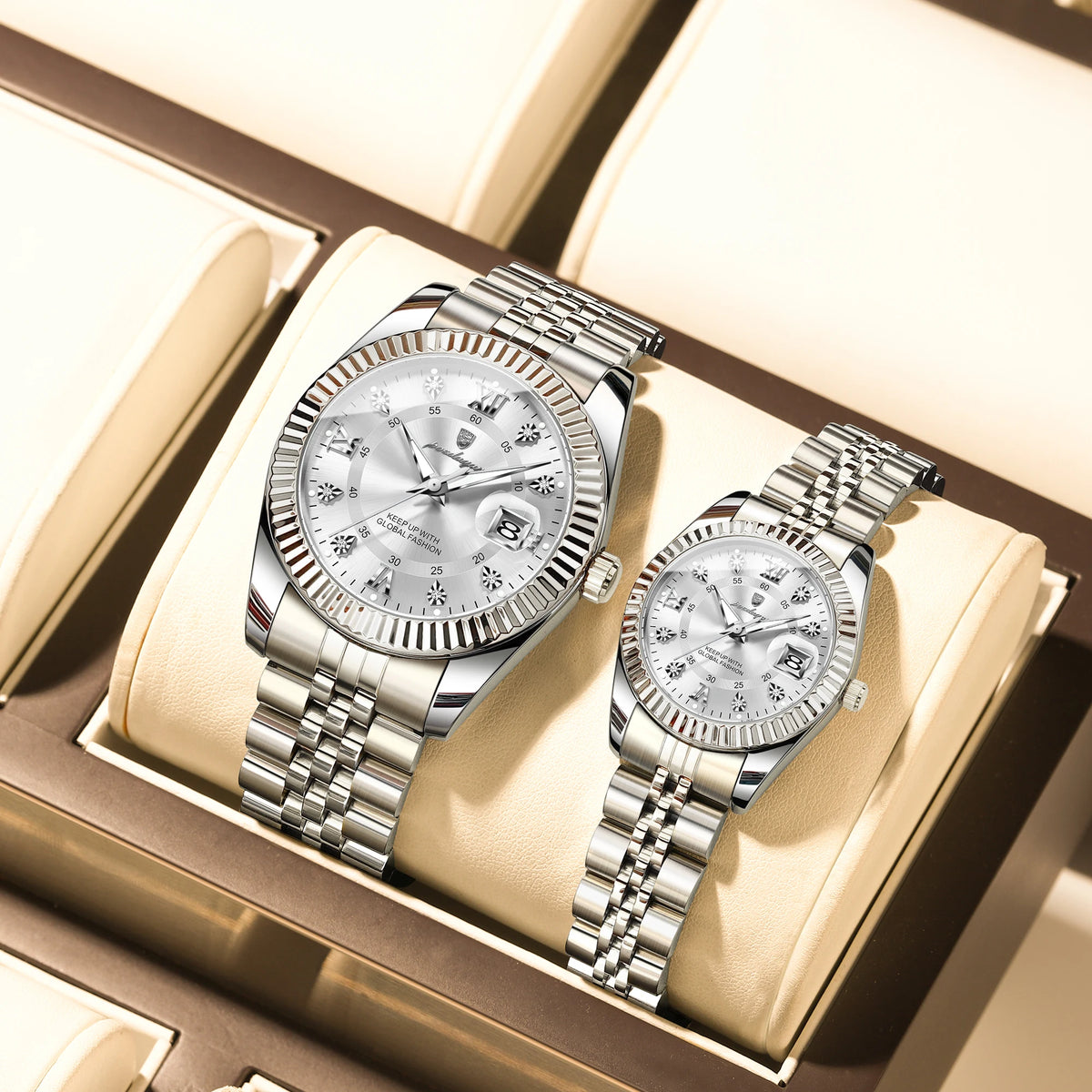 Poedagar Luxury Couple Watch Set for Men and Women Stainless Steel Quartz Calendar Waterproof Wrist Watch