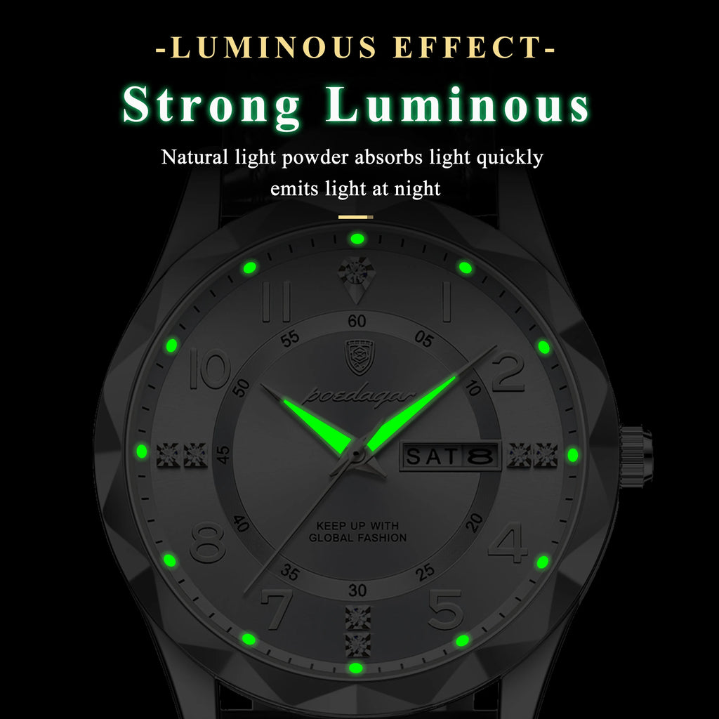 Poedagar 858 Watch for Men Luxury Date Week Leather Strap Quartz Watches Waterproof Luminous Men's Watches Wholesale Orologio