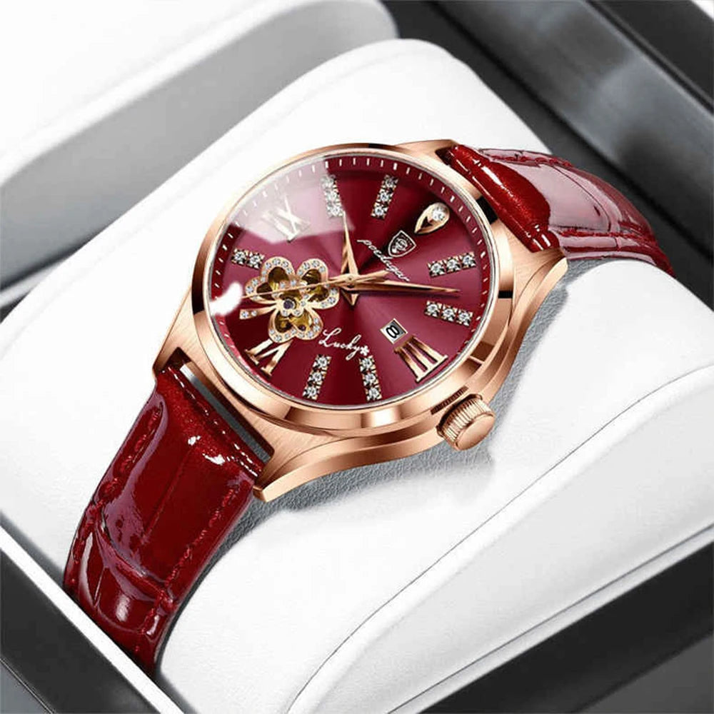 Poedagar Fashion Luxury Diamond Quartz Wrist Watch Leather Hand Band Ladies Watches Waterproof Date Women Watch for Girls