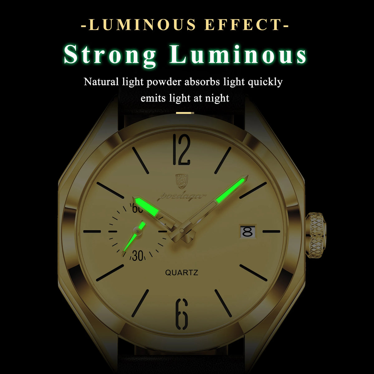 POEDAGAR 689 Quartz Watch Men Hardlex Dial Leather Strap 3ATM Waterproof Luminous Night Light Business Wristwatch