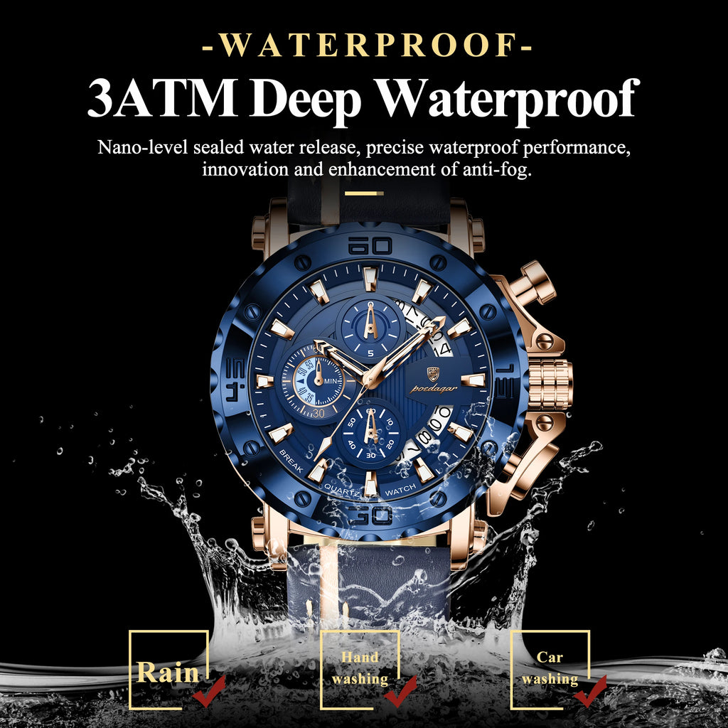 Poedagar 892 Luxury Chronograph Leather Men's Quartz Watches Reloj Luminous Waterproof Watch for Men