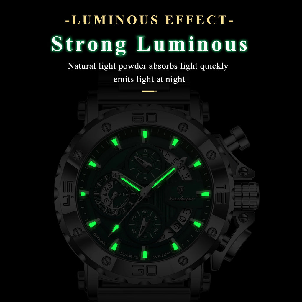 Poedagar 892 Luxury Men Watches Business Stainless Steel Bracelet Reloj Waterproof Luminous Chronograph Quartz Watch for Men