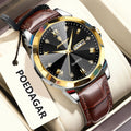 Poedagar 810 Men's Watch Luxury Leather Strap Quartz Watches Date Week Moissanite Watch Waterproof Luminous Casual Watch for Men