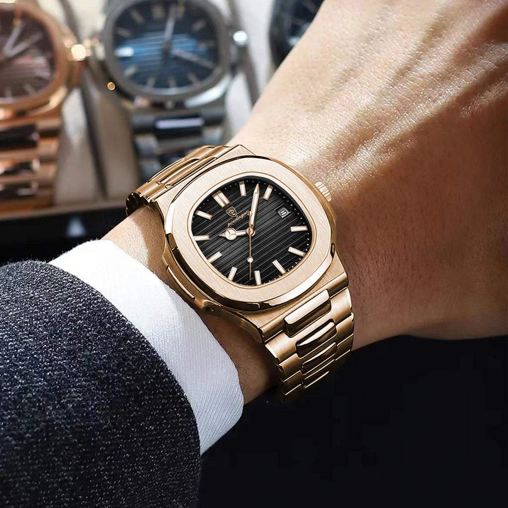 Poedagar 613 Luxury Stainless Steel Mens Watch Waterproof Luminous Quartz Watches for Men