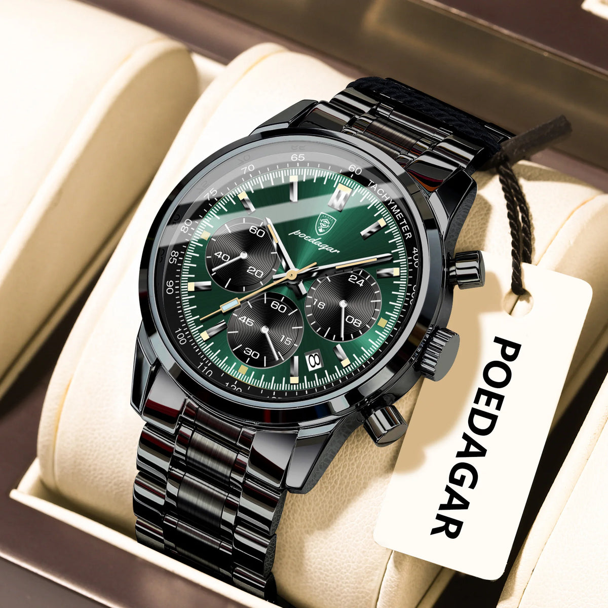Poedagar 921 Luxury Men's Watch Chronograph Leather Strap Reloj Waterproof Luminous Fashion Sports Quartz Watches for Men