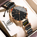 Poedagar 505 Elegant Rose Case Stainless Steel Bracelet 30M Waterproof Analog Quartz Watch for Women