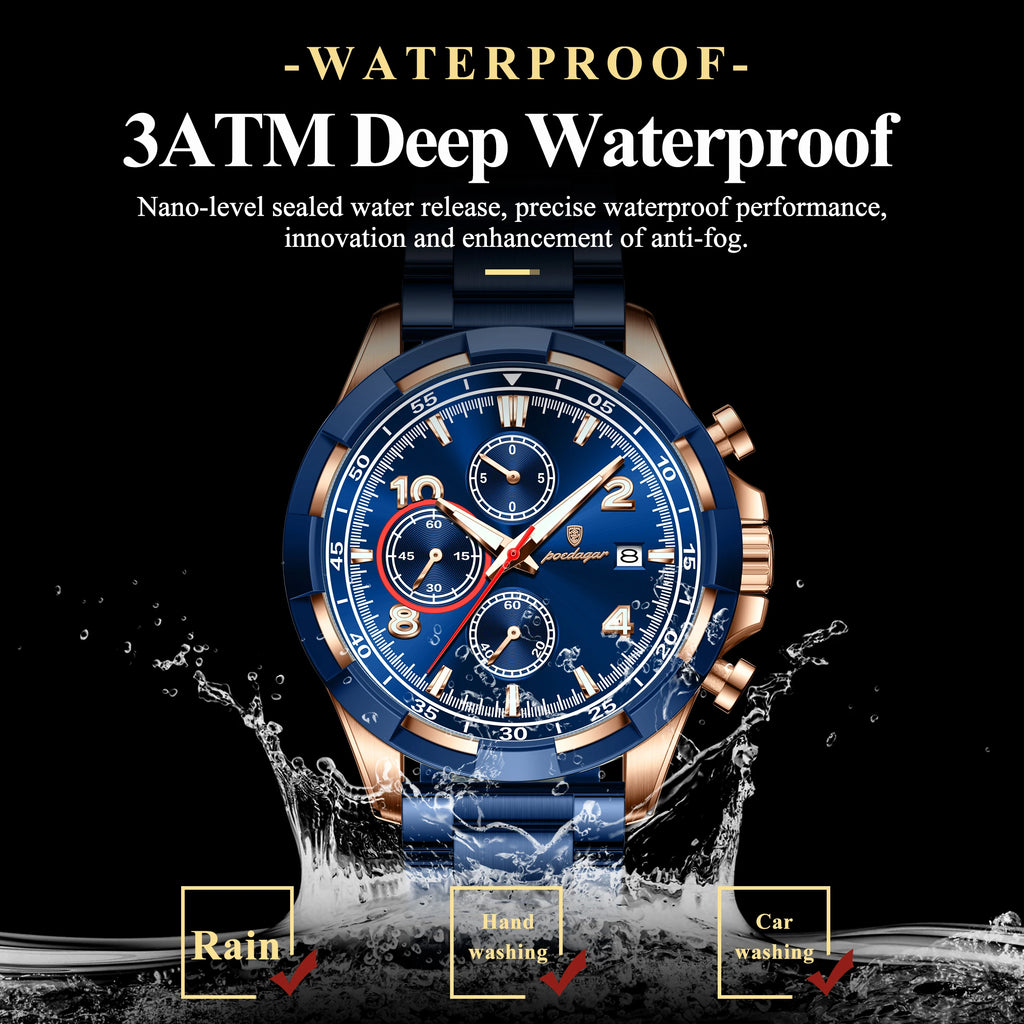For Poedagar New Fashion Men's Quartz Watch 47MM Dial Waterproof Multi-Functional Chronograph Stainless Steel 22mm Business