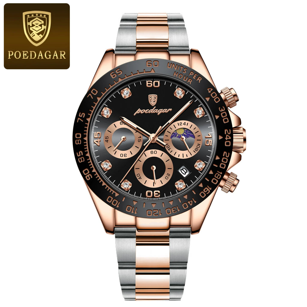 Poedagar Luxury Men Watch Chronograph Waterproof Luminous Date Quartz Watches Stainless Steel Ultra Watch for Men