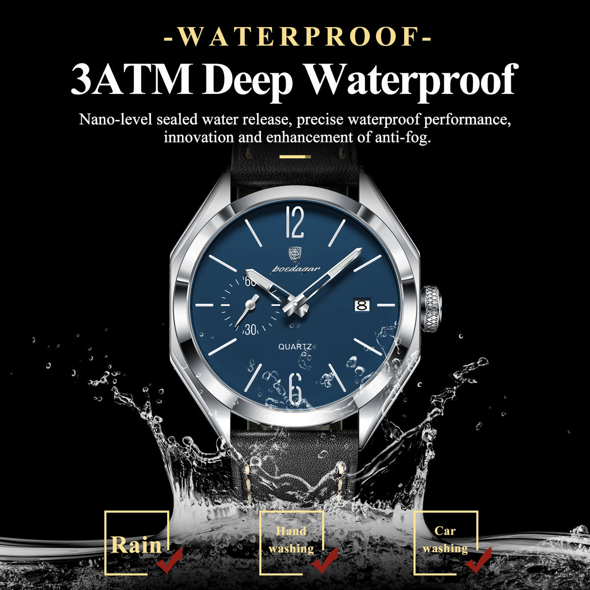 Poedagar 689 Luxury Geometric Dial Mens Quartz Watch Waterproof Leather Strap Casual Relogio Masculino Fast Dispatch Wholesale