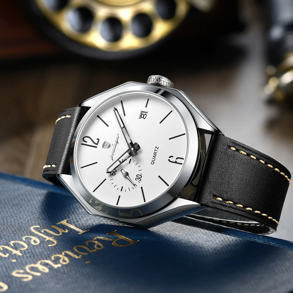 Poedagar 689 Vintage Style Men's Dress Watch,Seconds Dial & Date, Waterproof & Luminous, Luxury Business Gift Quartz
