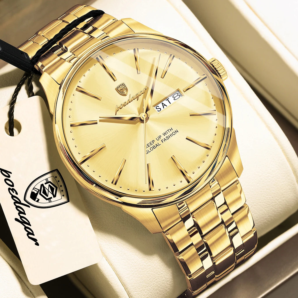 Poedagar 843 Luxury Men Watch Fully Gold Plated Factory Direct Business Waterproof Quartz Wristwatch Wholesale Montre Homme