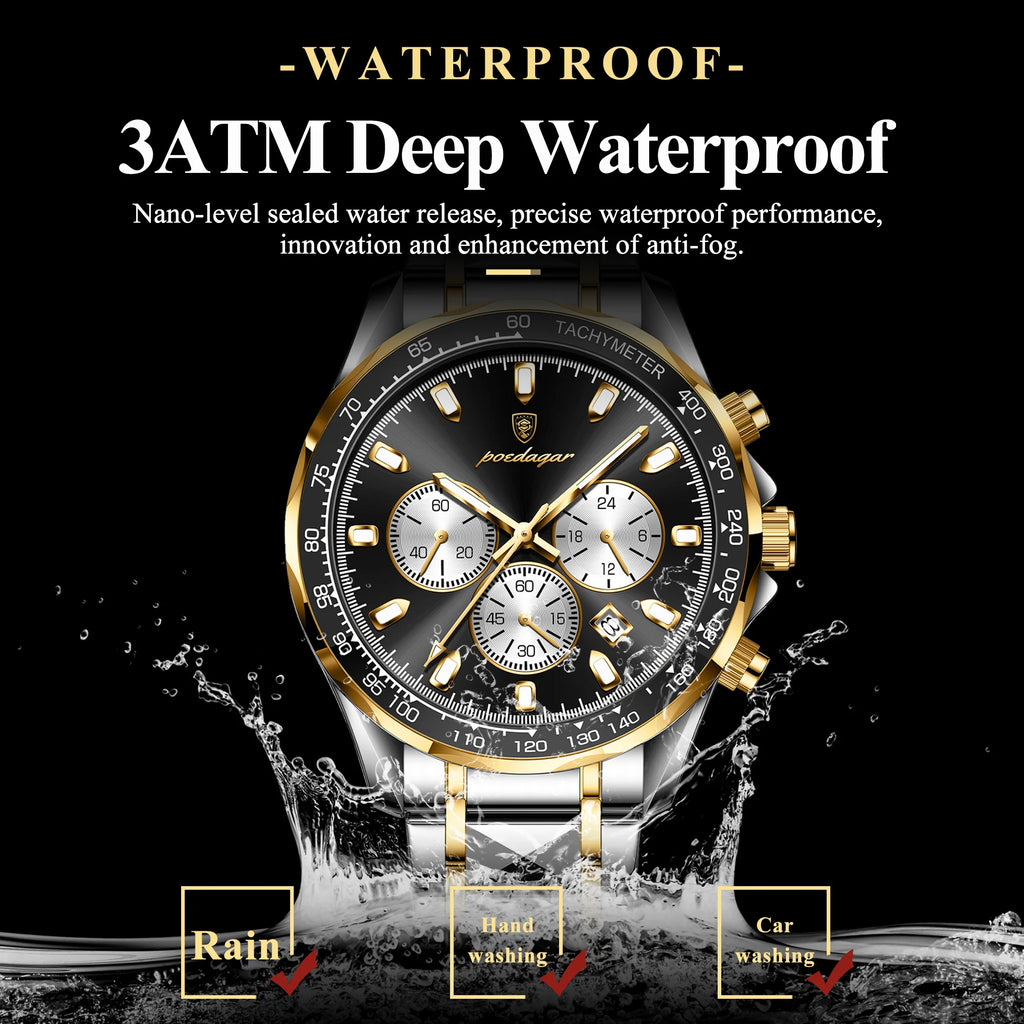 Poedagar 815 Men Quartz Watch Luxury Sport Chronograph Reloj Stainless Steel Luminous Waterproof Watch for Men Ready to Ship