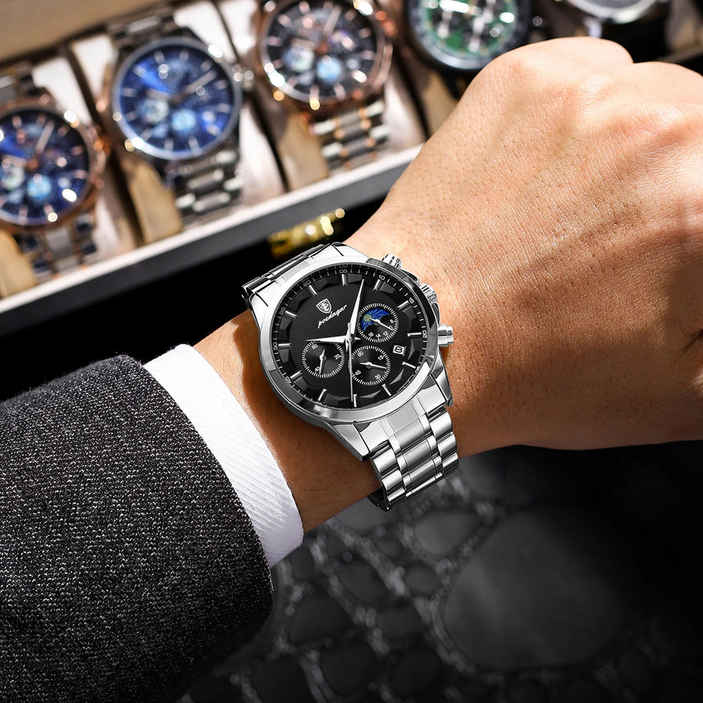 Poedagar 928 Luxury Men's Watch Casual Chronograph Watch for Men Stainless Steel Herrenuhr Waterproof Sport Quartz Watch