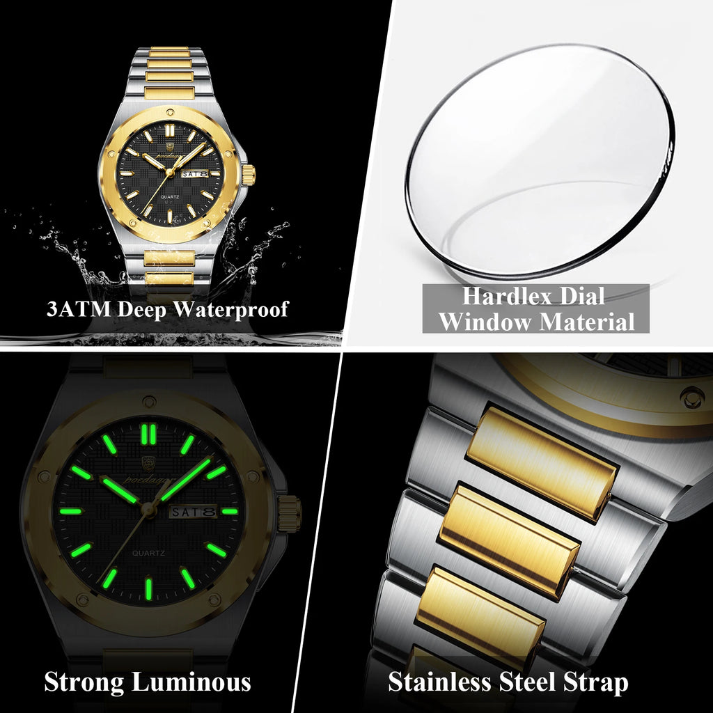 Poedagar 696 Luxury Men Watch Business Stainless Steel Watch for Man Luminous Waterproof Date Wristwatch Factory Wholesale Reloj