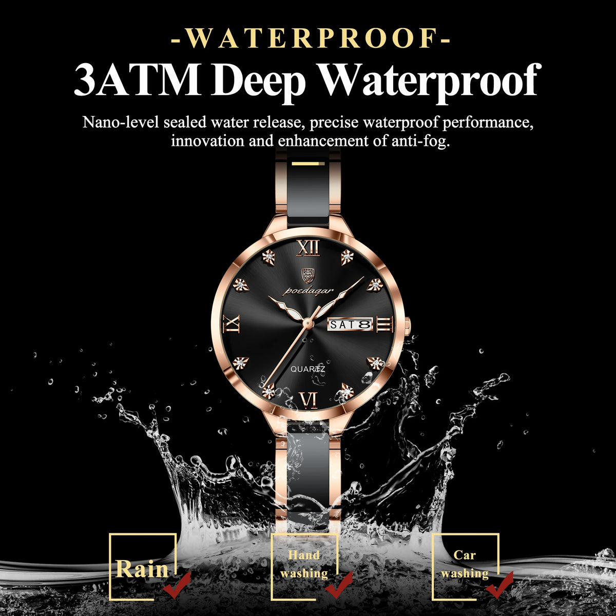 Poedagar 506 Luxury Stainless Steel Strap Women Quartz Watch Luminous Waterproof WristWatch