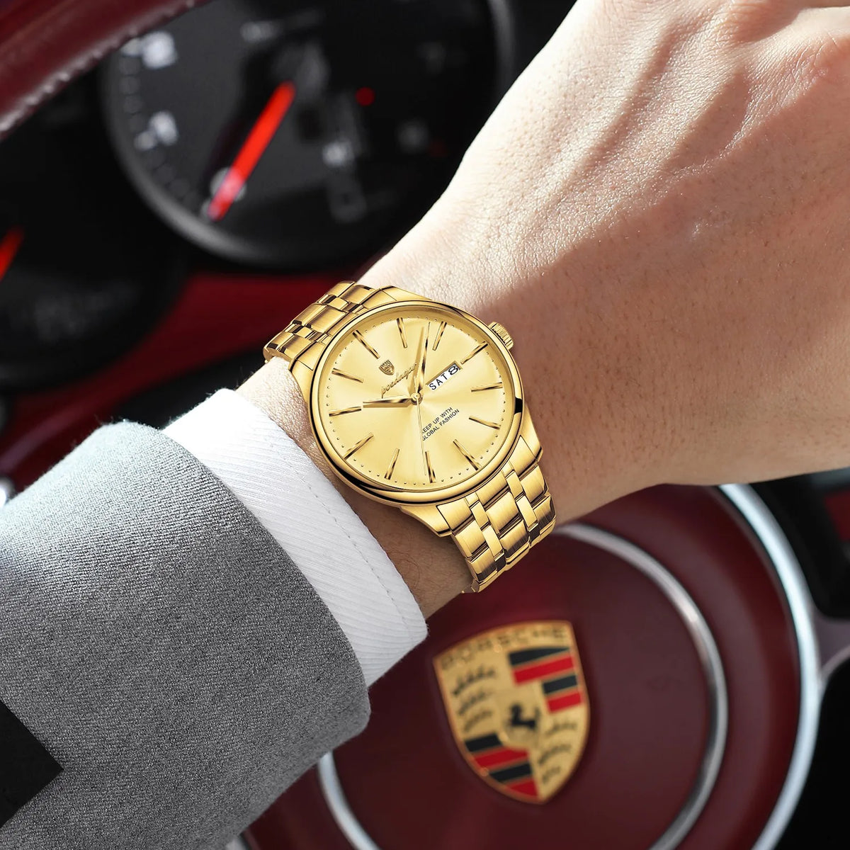 Poedagar 843 Luxury Men Watch Fully Gold Plated Factory Direct Business Waterproof Quartz Wristwatch Wholesale Montre Homme