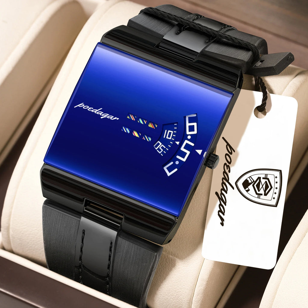 Poedagar 857 Luxury Mens Watch Leather Strap Blue Mirror Dial Waterproof Daily Wear Wristwatch Factory Direct Ready to Ship