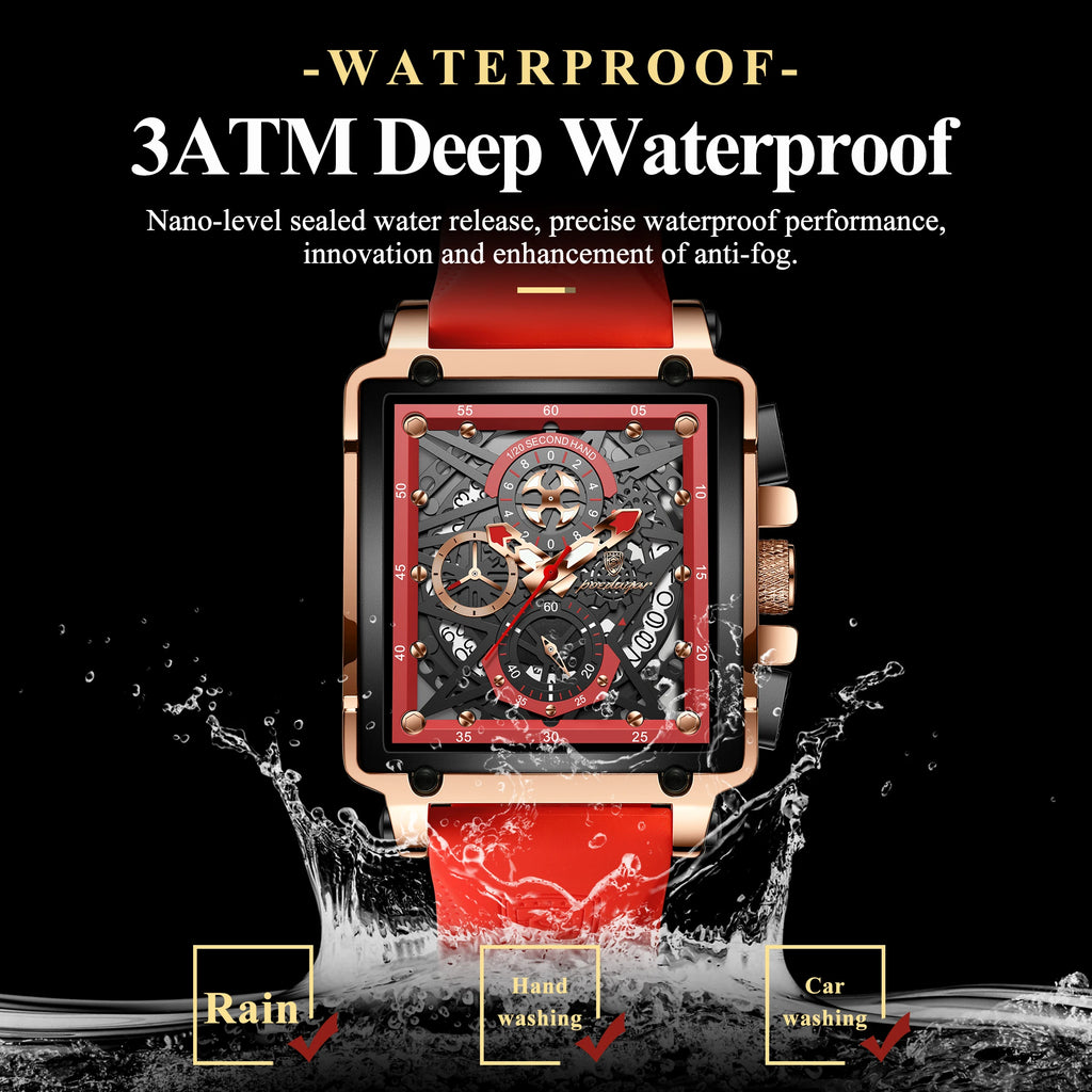 Poedagar 840 Luxury Men's Watch Skeleton Dial Silicone Strap Quartz Watch Montre Waterproof Luminous Calendar Wristwatch for Men