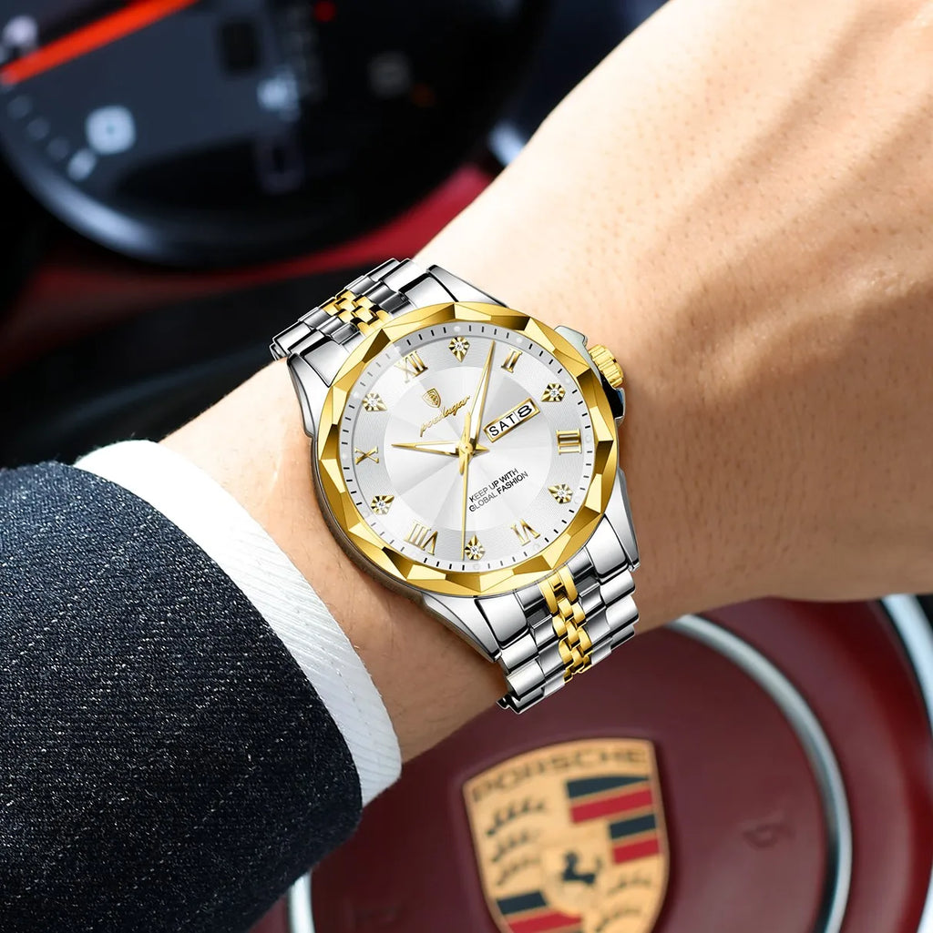 Poedagar 698 Mens Watch Luxury Waterproof Luminous Business Quartz Montre Homme Stainless Steel Calendar Reloj Watch for Men