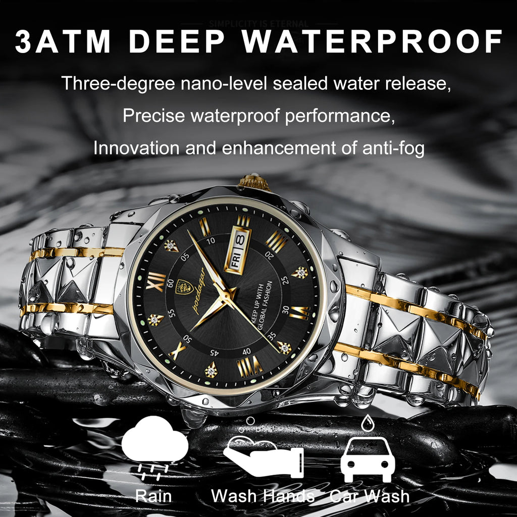 POEDAGAR 615 Men Quartz Watches Hot Sell Luxury Casual Set Stainless Steel Waterproof Luminous Date Display Alloy Wristwatch