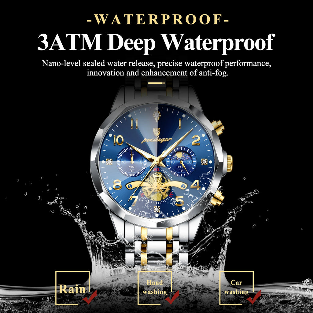 Poedagar 939 Men's Luxury Stainless Steel Chronograph Quartz Watch Waterproof Luminous Watch for Men