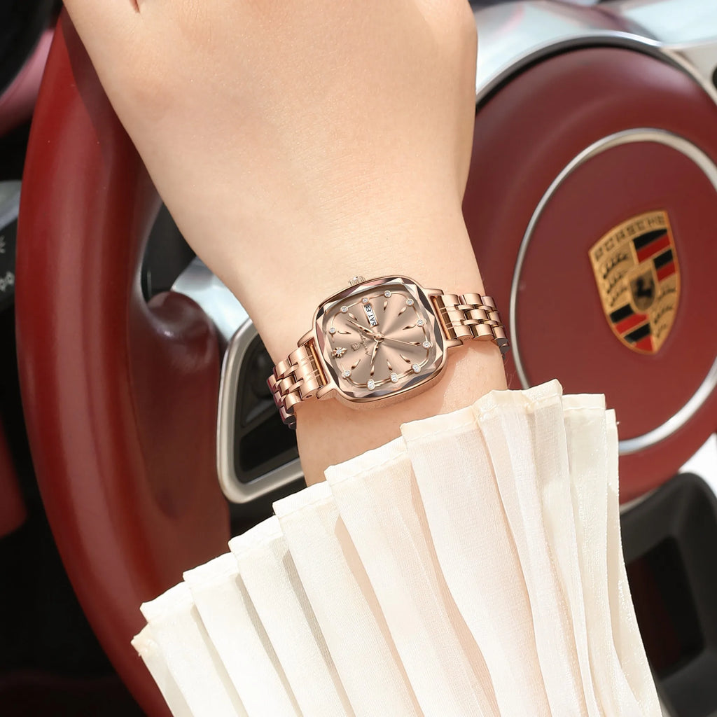 Poedagar 509 Luxury Diamond Women Watches Fashion Stainless Steel Quartz Watches Waterproof Gift for Girls Daily Wear