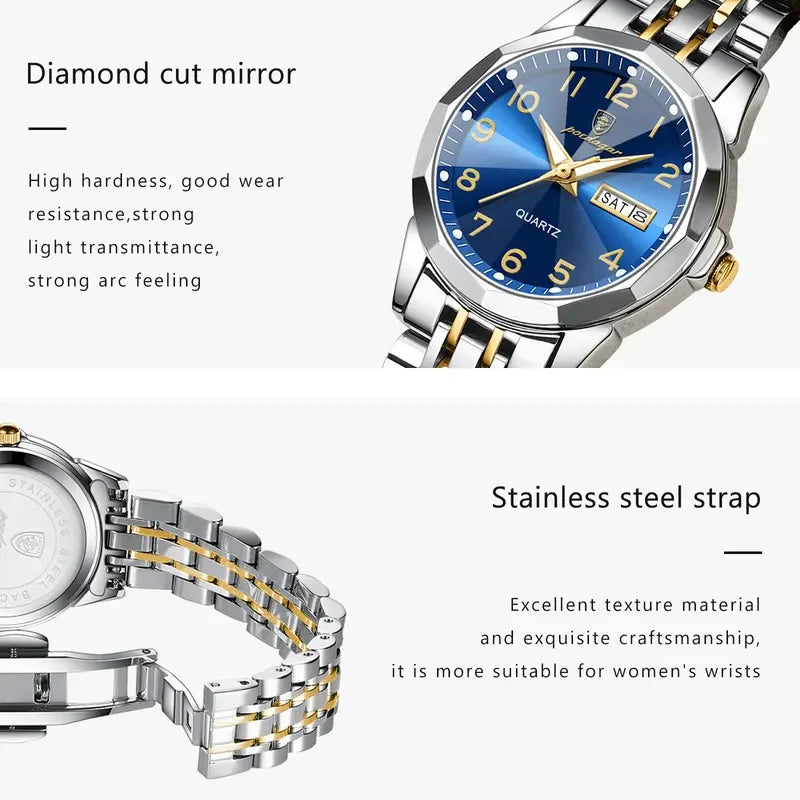 Poedagar 3078 Wholesale Stainless Steel Women Wrist Watch Luminous Waterproof Calendar Ladies Quartz Watches