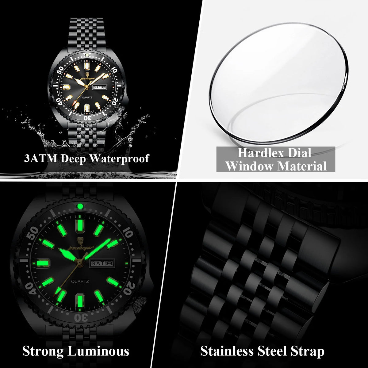 Poedagar 682 Luxury Men Watch Rotating Bezel Date Day Stainless Steel Quartz Wristwatch Business Sport Waterproof in Stock Reloj
