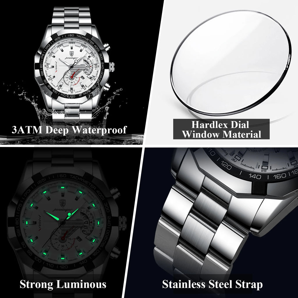 Poedagar Top Brand Fashion Sport Watches for Men Luxury Stainless Steel Men Watch Waterproof Date Quartz Watches