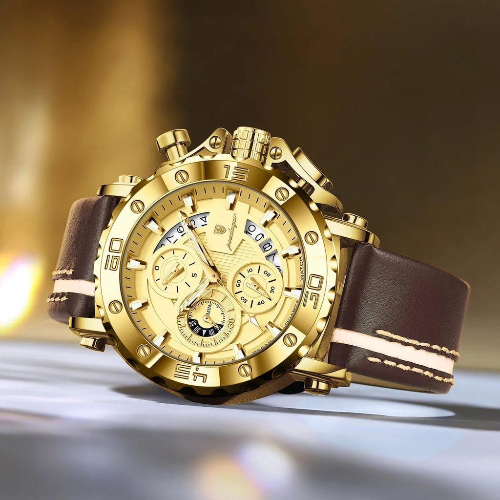 Watch for Men Luxury Poedagar 892 Trendy Leather Strap Chronograph Reloj Luminous Montre Homme Waterproof Men's Quartz Watches