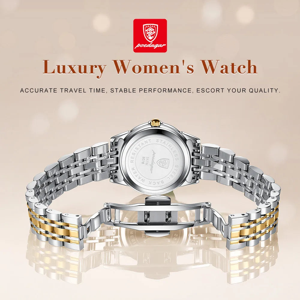 Poedagar Watch Women Diamond Luxury Ladies Watch Stainless Steel Quartz Watches Waterproof Calendar Luminous for Womens Clock